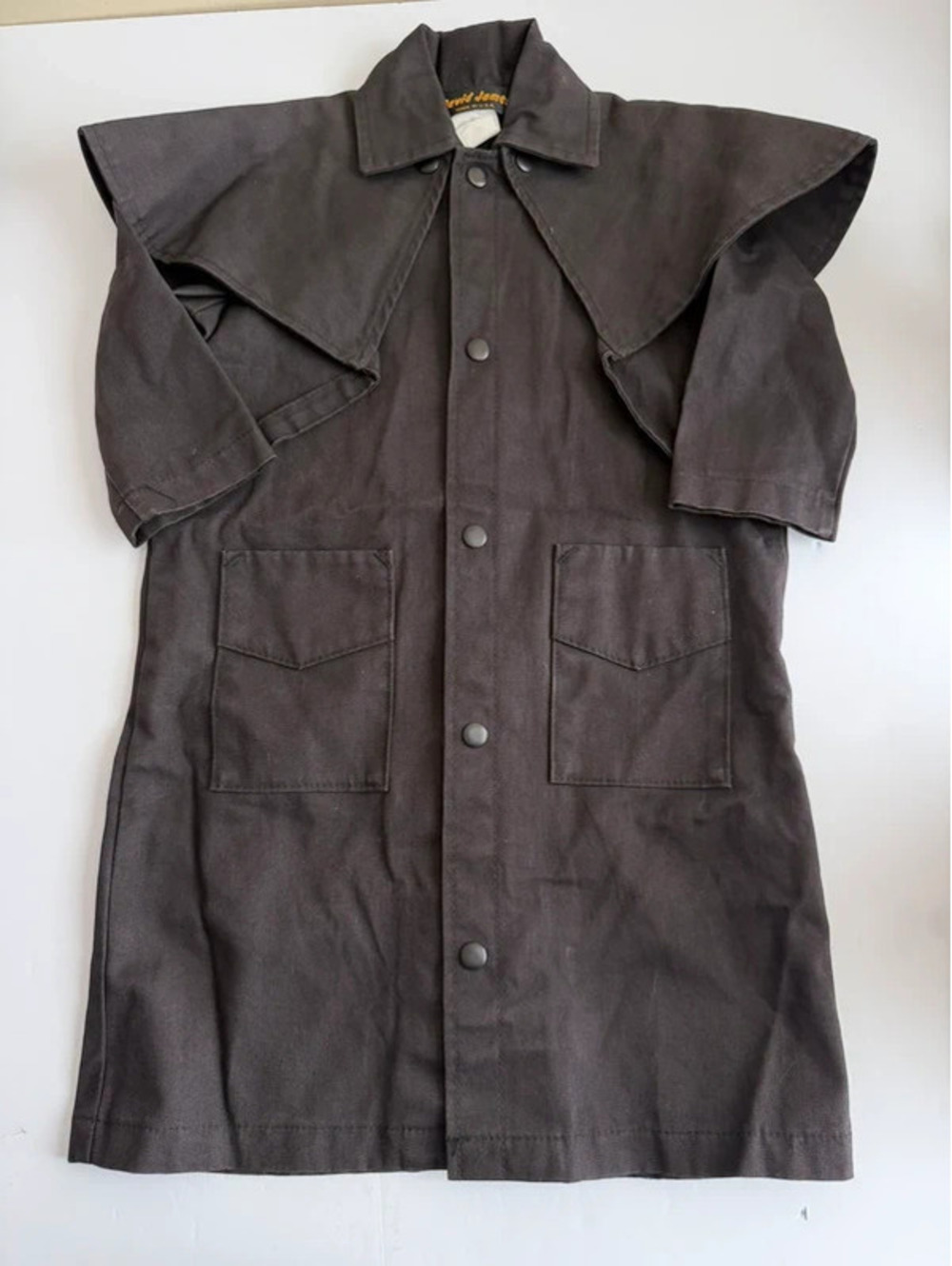 Vintage David James Black Cotton Western Duster Cape Coat Youth XS 5/6